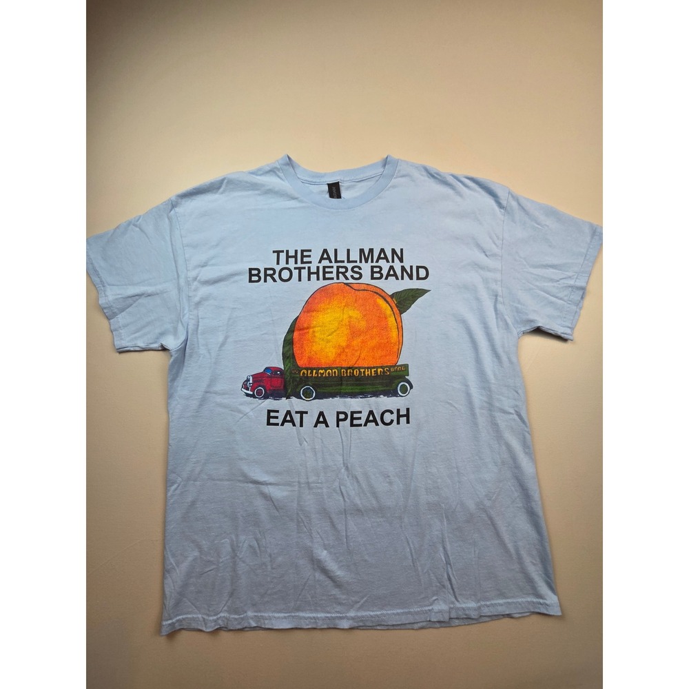 The Allman Brothers Band Eat A Peach Graphic T-Shirt Light Blue XL Gildan Cotton